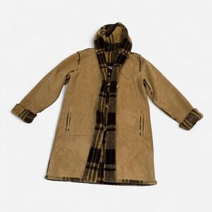 Centigrade QVC Beige Faux Suede Hooded Toggle Coat Size Large Cozy Fleece Winter
